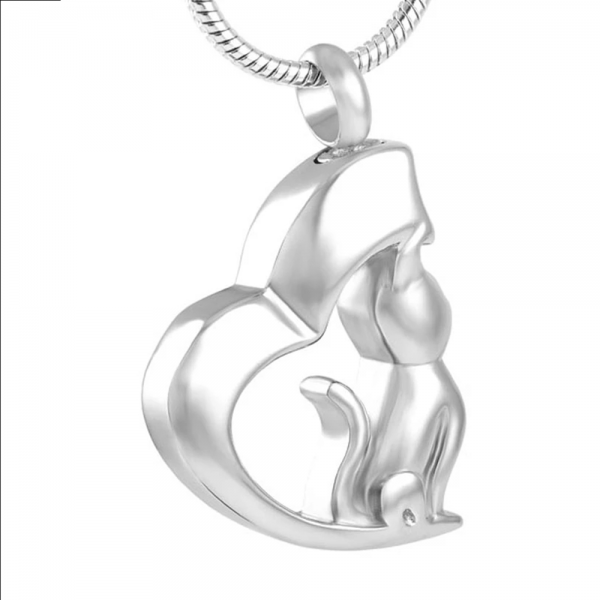 Cat on a Heart Moon Pendant