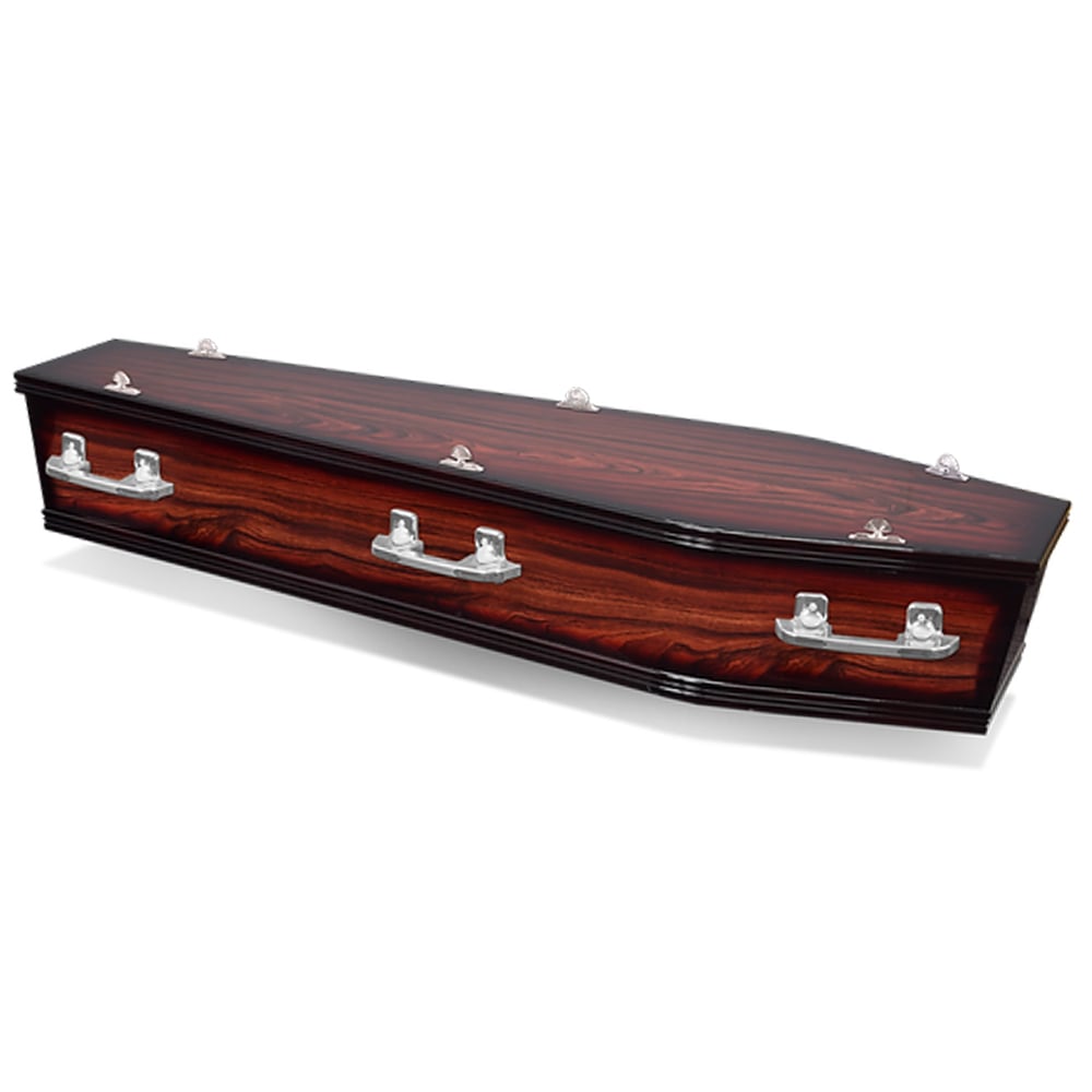 Traditional timber veneer coffin with polished finish