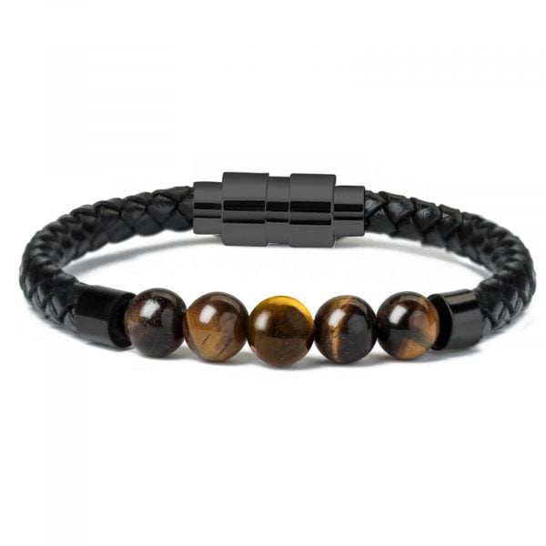 Bracelet - Black Leather 5 Bead